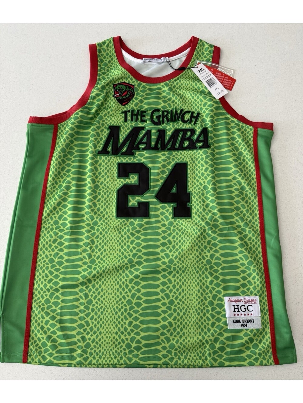 Men's Kobe Bryant The Grinch Mamba Jersey Headgear Classics Green Size 3XL New